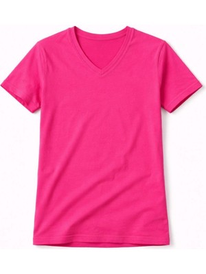 Nemere Genç Kız Çocuk V Yaka Tişört Model - Pembe