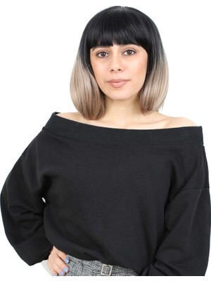 Similar Kısa Küt Perçemli Fiber Sen Peruk / Siyah / Küllü Bebek Sarı Ombreli