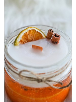 Dekoratif Kokulu Portakal  Tarçın  Çiçek Süslemeli Jel ve Soya Mum