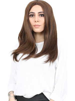 Similar Kahkülsüz Fiber Sen Orta Boy Düz Peruk / Kahve Karamel