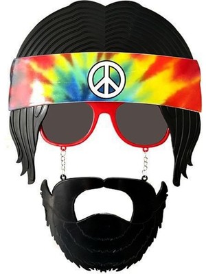 Nemere Siyah Saçlı Bandana Tasarımlı Hippi Parti Gözlüğü 26X18 cm
