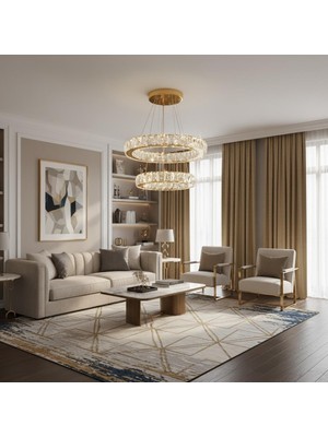 Elizim Home Lighting Kristal 2 Katlı Uzaktan Kumandalı Gold Avize