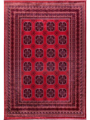 Quka Halı Afgan 112 Bordo Kaymaz Tabanlı Yıkanabilir Afgan Halısı