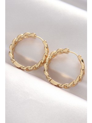 Nemere Pirinç Gold Renk Zincir Model Halka Küpe - TJ-BKP8970