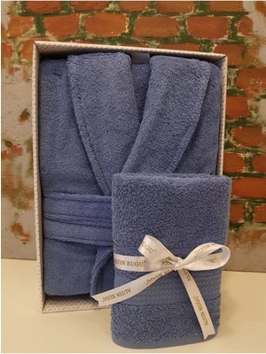 Özdilek Trendy Şalyaka Bornoz + Baş Havlusu Indigo