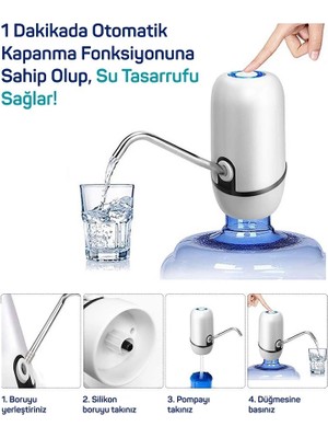 Derin Stok Yeni Nesil Dokunmatik Damacana Su Pompası Şarjlı 1200 Mah