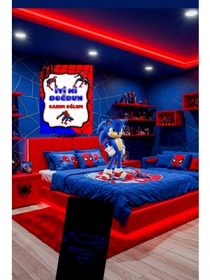 Spiderman Temalı Doğum Günü Kişiye Özel Isimli 70X100 cm Ölçüsünde Branda Afiş