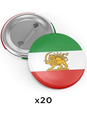 Satürn Design Eski Iran Bayrağı Çanta Rozeti 20 Adet - Aslan Güneş Şah Dönemi Iran Imparatorluğu Bayrağı En Büyük Boy 5.8cm Iğneli Broş