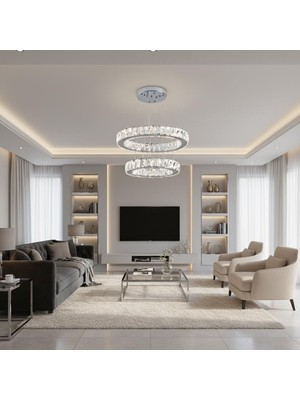 Elizim Home Lighting Kristal 2 Katlı Uzaktan Kumandalı Krom Avize