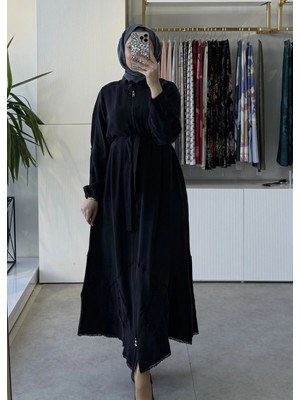Misswhence 39500 Ters Dikiş Detaylı Ipek Ferace Siyah