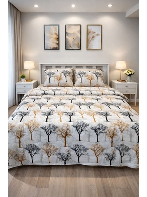 Tekstil Vagonu Çift Kişilik Lastikli Nevresim Takımı 4 Yastık Kılıflı Yumuşak Dokulu