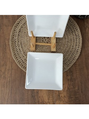 15 cm Beyaz Kare Seramik Pasta ve Tatlı Sunum Tabağı