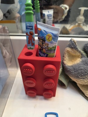DIGIARTISAN3D Çocuklar Için LEGO Görünümlü Diş Fırçalık Renkli Banyo Organizeri & Diş Macunu Tutucu Kırmızı