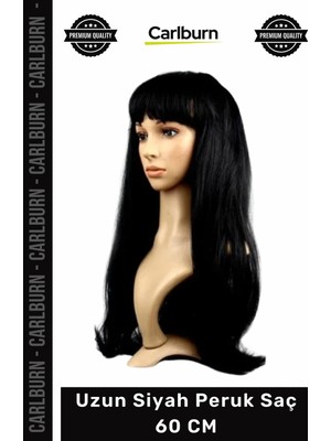 Carlburn #peruk Klasik Siyah Renk  Düz Sentetik Hafif Kostüm Parti Sahne Uzun Siyah Peruk Saç 60 cm