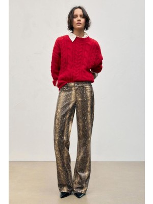 Allbucks Pull&bear Yılan Desenli Suni Deri Düz Kesim Pantolon ABPNB3804