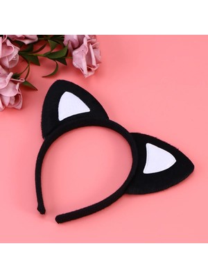 AyrStore Kedi Kulak Taç Siyah Içi Beyaz Renk Pofuduk 15X17 cm