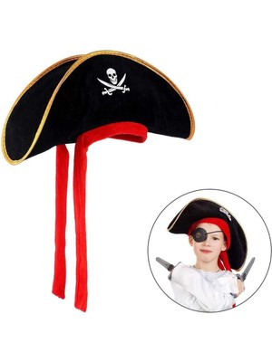 AyrStore Çocuk Boy Kadife Jack Sparrow Denizci Korsan Şapkası 45X16 cm