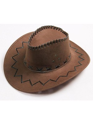 Nemere Bağcıklı Çocuk Boy Nubuk Süet Kovboy Şapkası Koyu Kahve Renk