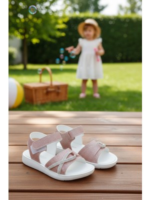 Enoch Simli Dokulu Çapraz Taşlı Şeritli Şık Kız Çocuk Sandalet