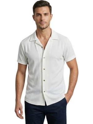 Trender Erkek Gömlek Fitilli Beyaz