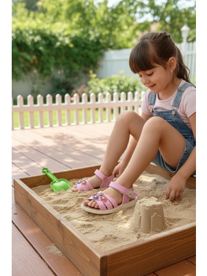 Enoch Üçlü Çiçek Aksesuarlı ve Cırt Cırtlı Rahat Kız Çocuk Sandalet