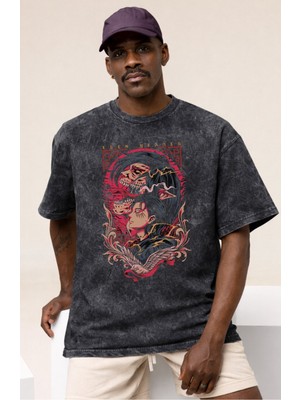 Sevbano Tasarım Eren Yeager Attack On Titan Anime Baskılı Unisex Oversize Vintage Yıkamalı Tişört