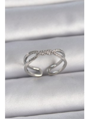 AyrStore Pirinç Gümüş Renk Ayarlanabilir Zirkon Taşlı Sarmal Model Kadın Yüzük - TJ-BYK3401