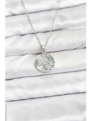 AyrStore 316L Çelik Zincir Gümüş Renk Şans Kolyesi Model Zirkon Taşlı Kadın Kolye - TJ-BKO10898