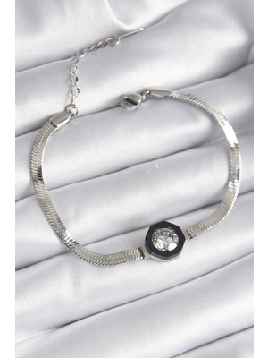 AyrStore 316L Çelik Gümüş Renk Zirkon Taşlı Italyan Zincir Model Kadın Bileklik - TJ-BB6479