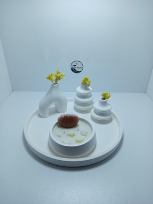 Deniz Kuzey Design Karamel Kokulu Deniz Ürünleri Mum Seti - 5 Parça Taş Tozu Sunum Tepsili Dekoratif Obje Takımı