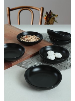 Mat Siyah Halka Çerezlik ve Sosluk Seti, 13 Cm, 6'lı Paket