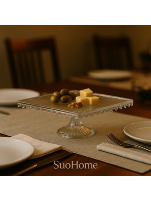 Şık Cam Kare Pasta ve Kek Servis Standı 25X25 cm