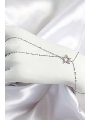 AyrStore Pirinç Zirkon Taşlı Yıldız Model Gümüş Renk Kadın Şahmeran - TJ-SN702