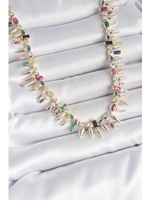 AyrStore Pirinç Gold Renk Zirkon Taşlı Diken Model Vıp Seri Kadın Kolye - TJ-BKO10203