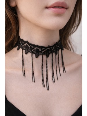 Gotik Choker Dantel Kolye Vintage Tarzı Püskül Zincirli