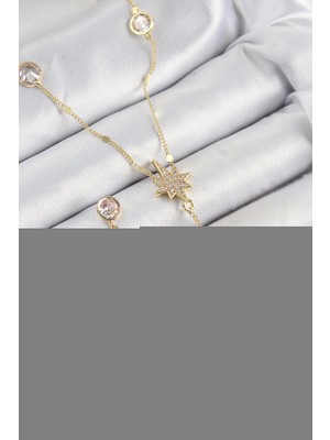 AyrStore Pirinç Zirkon Taşlı Kutup Yıldızı Model Gold Renk Y Kolye - TJ-BKO10452