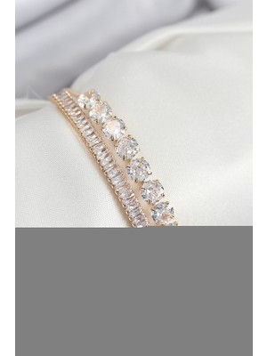 AyrStore Pirinç Zirkon Taşlı Su Yolu Model Gold Renk Kadın Bileklik - TJ-BB7857