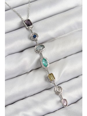 AyrStore Pirinç Renkli Zirkon Taşlı Model Gümüş Renk Kadın Y Kolye - TJ-BKO10440