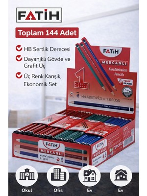 Bezos Fatih Mercanlı 12010 Hb Kurşun Kalem Silgisiz 144 Adet Karışık Renk