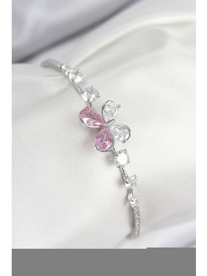 AyrStore Pirinç Zirkon Taşlı Kelebek Model Gümüş Renk Kadın Bileklik - TJ-BB7854