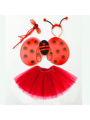 AyrStore Kırmızı Uğur Böceği Ateş Böceği Kostüm Seti - (Tütü, Kanat, Taç, Asa)