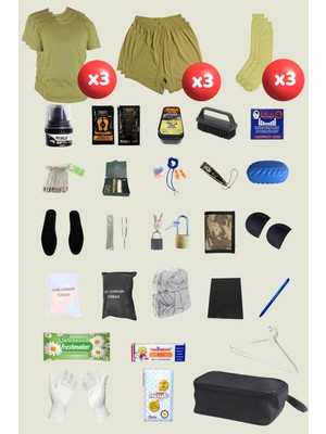 Outdoorun 3'lü Askerlik Seti Fanila Don Çorap ve 27 Parça Askesuar - Temel ve Bedelli Askerlik Malzemeleri