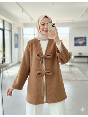 Moda Morfo Önü Bağlamalı Sakallı Kimono -Vizon