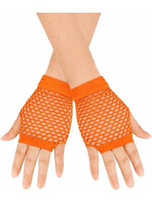 AyrStore 80’ler 90’lar Retro Neon Turuncu File Parmaksız Kısa Eldiven 11 cm