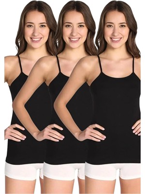 Tusebu Kadın Siyah Ip Askılı Uzun 3-Lü Atlet – Basic Günlük & Iç Giyim