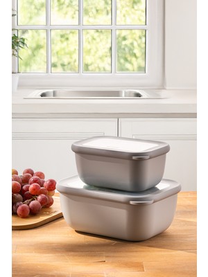 Lora 2'li Gri Saklama Kabı Seti, Sağlam ve Şık Tasarım