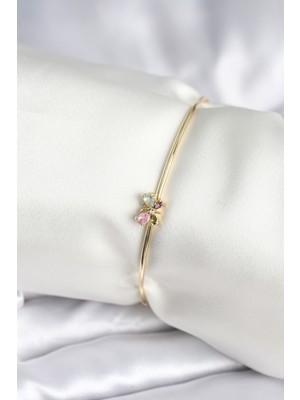 AyrStore Renkli Kelebek Figür Gold Renk Pirinç Kadın Bileklik - TJ-BB8004