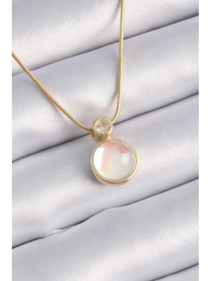 AyrStore 316L Çelik Gold Renk Beyaz Sedefli Vintage Kadın Kolye - TJ-BKO9328