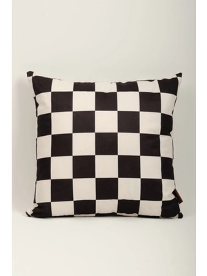 Mefaks Tekstil Kare Desenli Babyface Kırlent Kılıfı 45X45 cm Gizli Fermuarlı Siyah - Beyaz