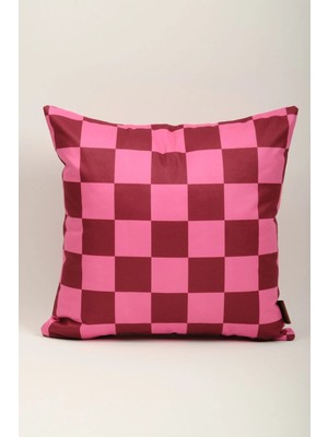 Mefaks Tekstil Kare Desenli Babyface Kırlent Kılıfı 45X45 cm Gizli Fermuarlı - Bordo